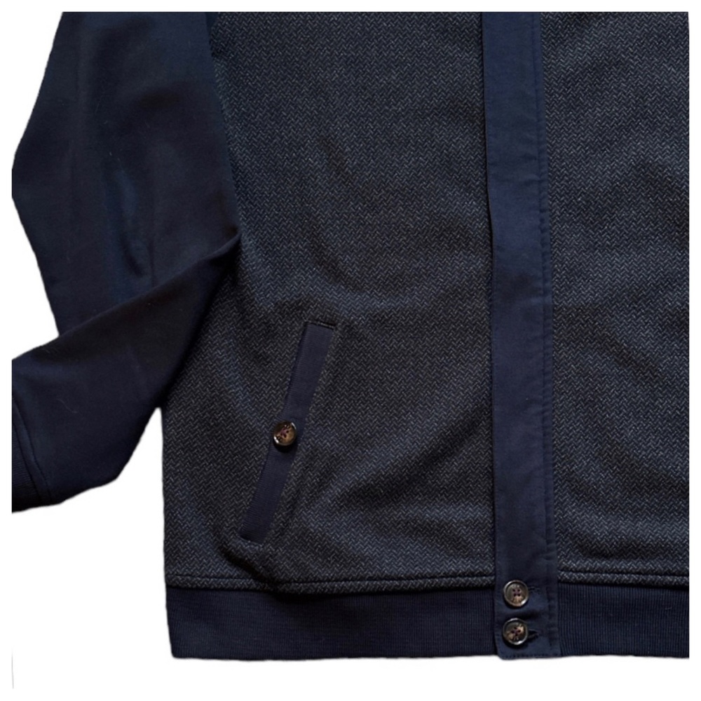 TED BAKER LONDON FULL ZIP MEN’S COTTON BOMBER STYLE KNITWEAR JACKET NAVY GRAY - Picture 5 of 12